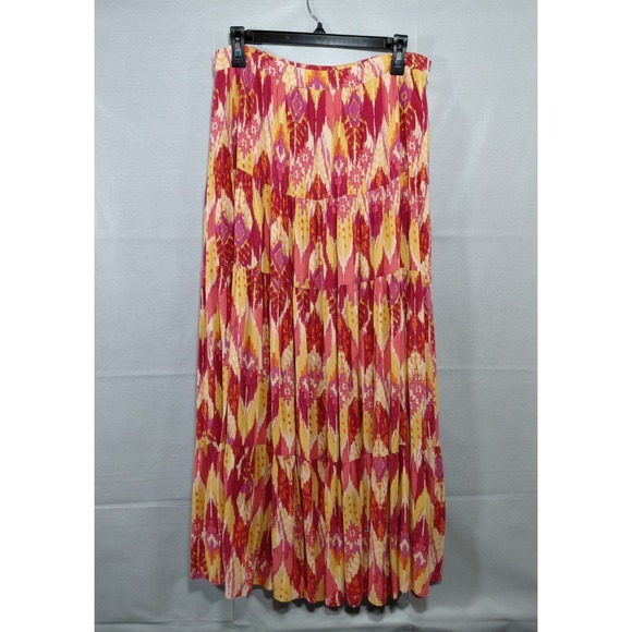 Forever 21 Dresses & Skirts - Forever 21 Ikat Tiered Maxi Skirt Med Pink Yellow Long Full Gathered